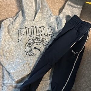 PUMA Heather Gray Hoodie and Dark Blue Joggers